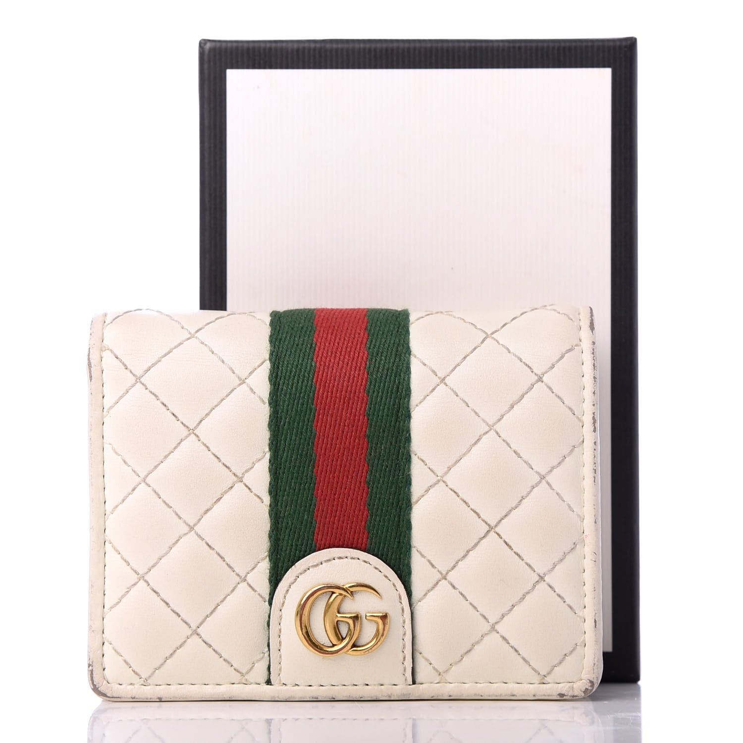 Gucci Calfskin Web Trapuntata GG Card Case Wallet Off White 9 of 9