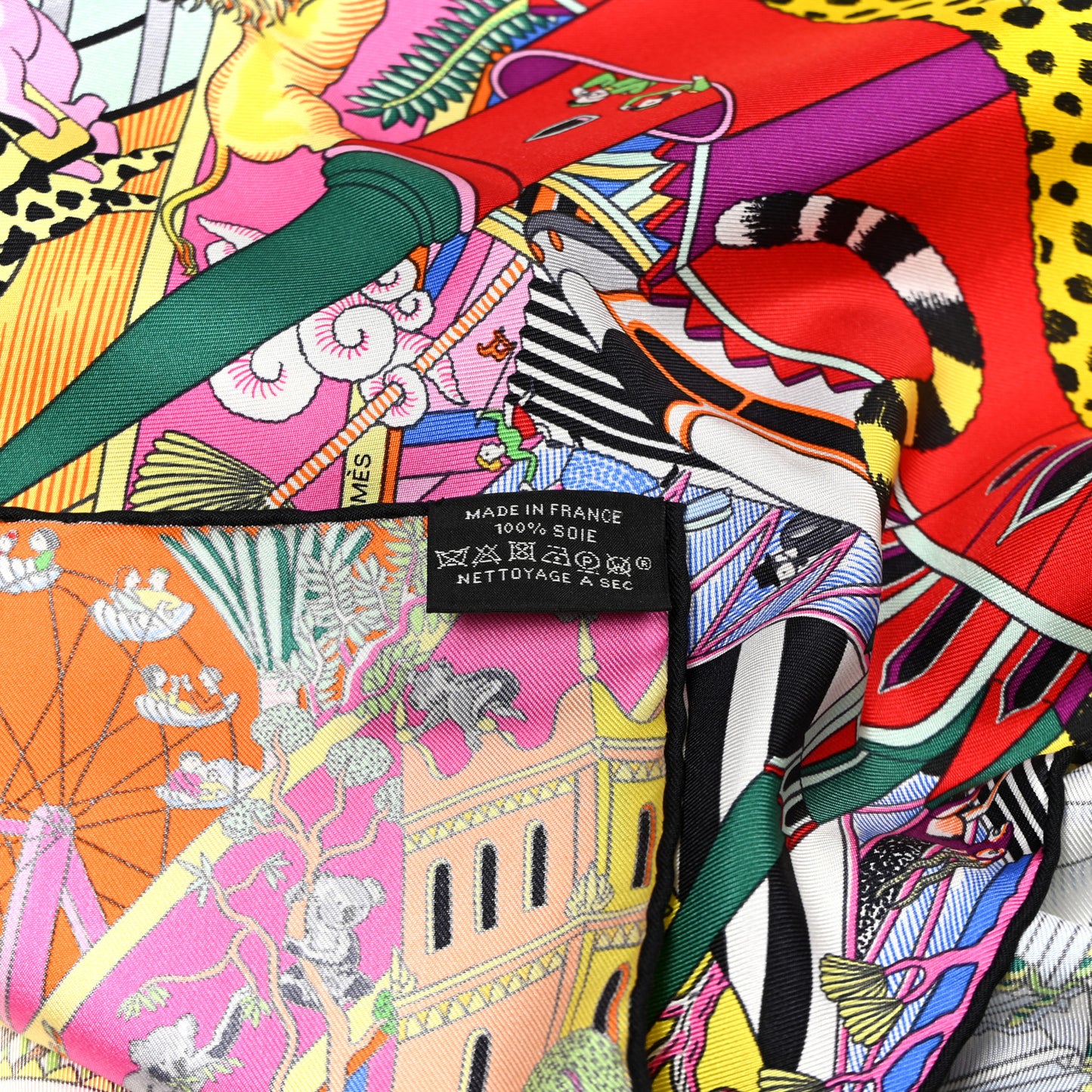 Silk Animapolis Scarf 90 Jaune Vif Vert Rose