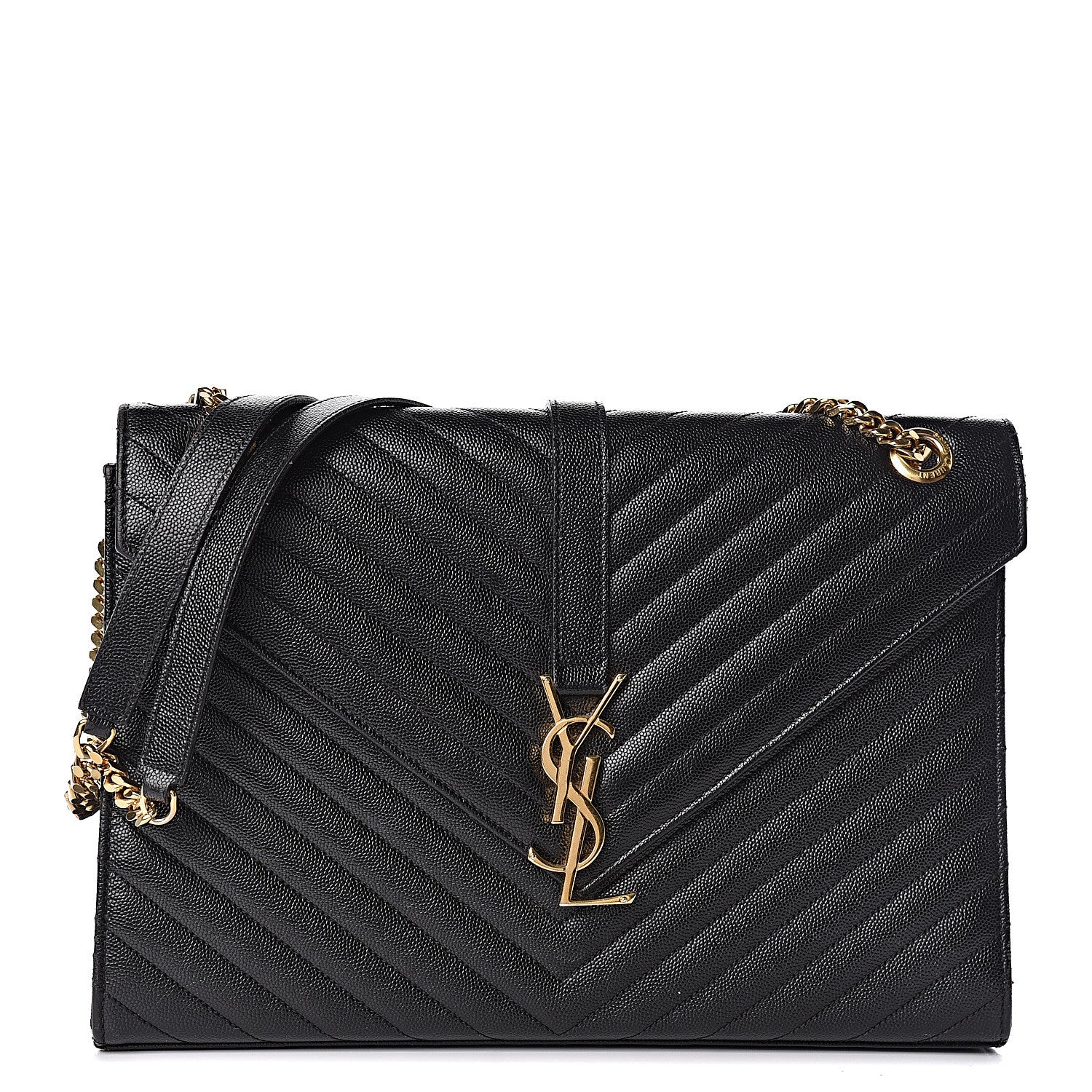 Saint Laurent Grain De Poudre Matelasse Chevron Large Monogram Satchel Black 1 of 11