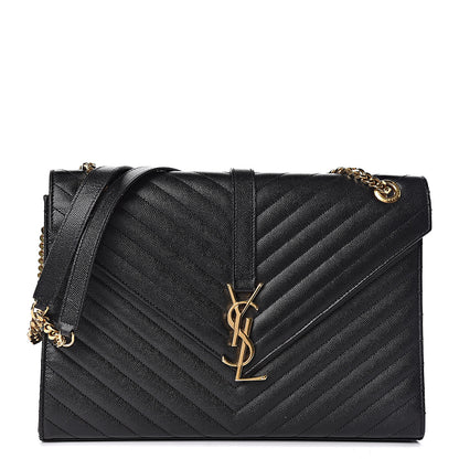 Saint Laurent Grain De Poudre Matelasse Chevron Large Monogram Satchel Black 1 of 11