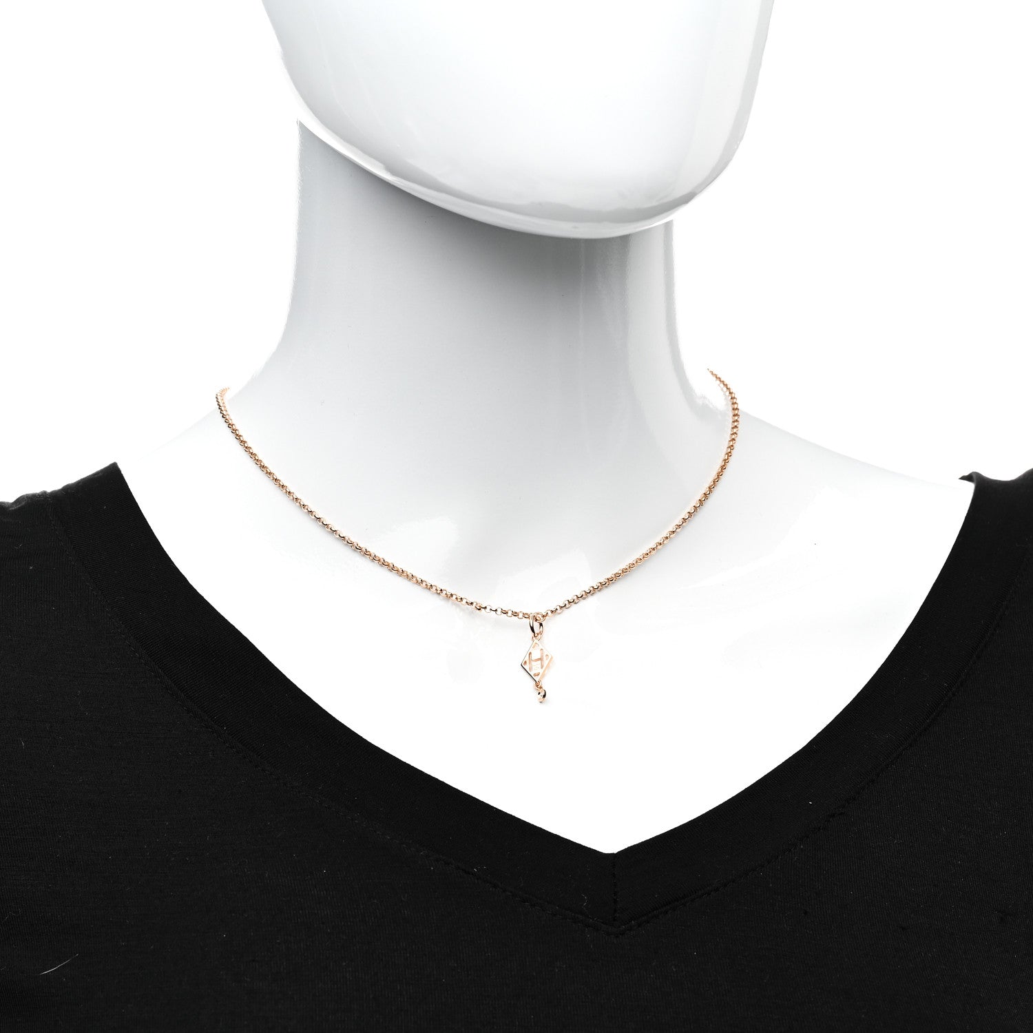 Hermes 18K Rose Gold Diamond Gambade Pendant Necklace 2 of 4