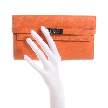 Hermes Chevre Mysore Kelly Longue Wallet Orange 2 of 9