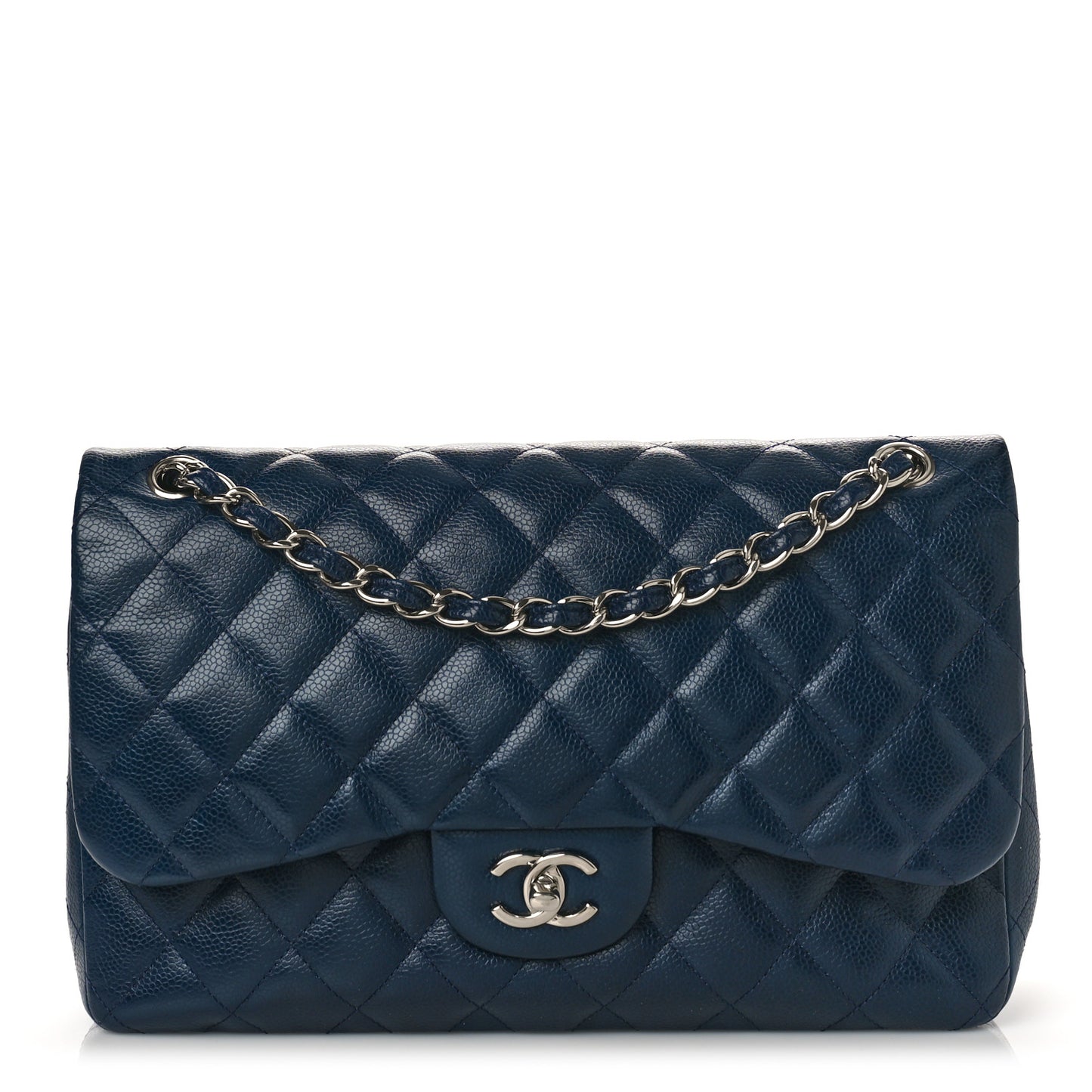 Caviar Quilted Jumbo Double Flap Navy Blue