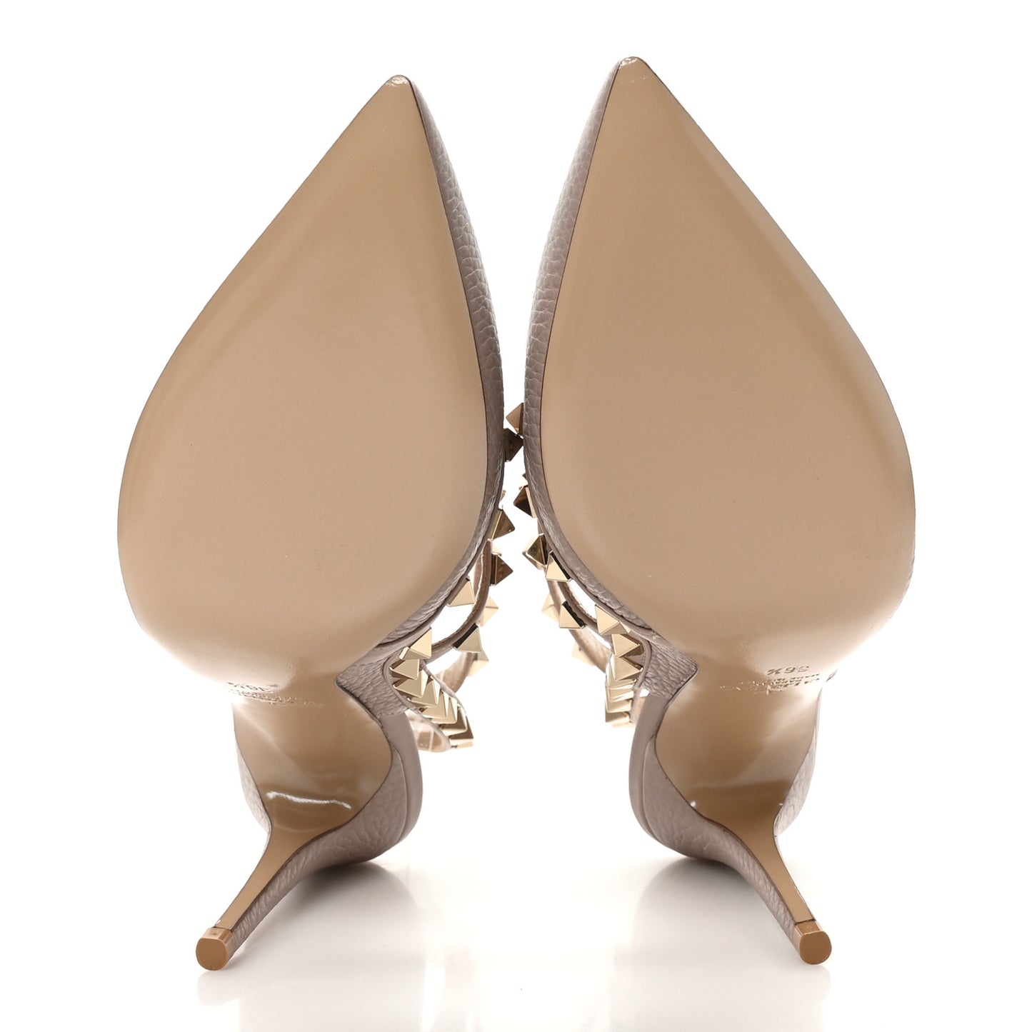 Pebbled Calfskin Rockstud Ankle Strap Pumps 36.5 Poudre
