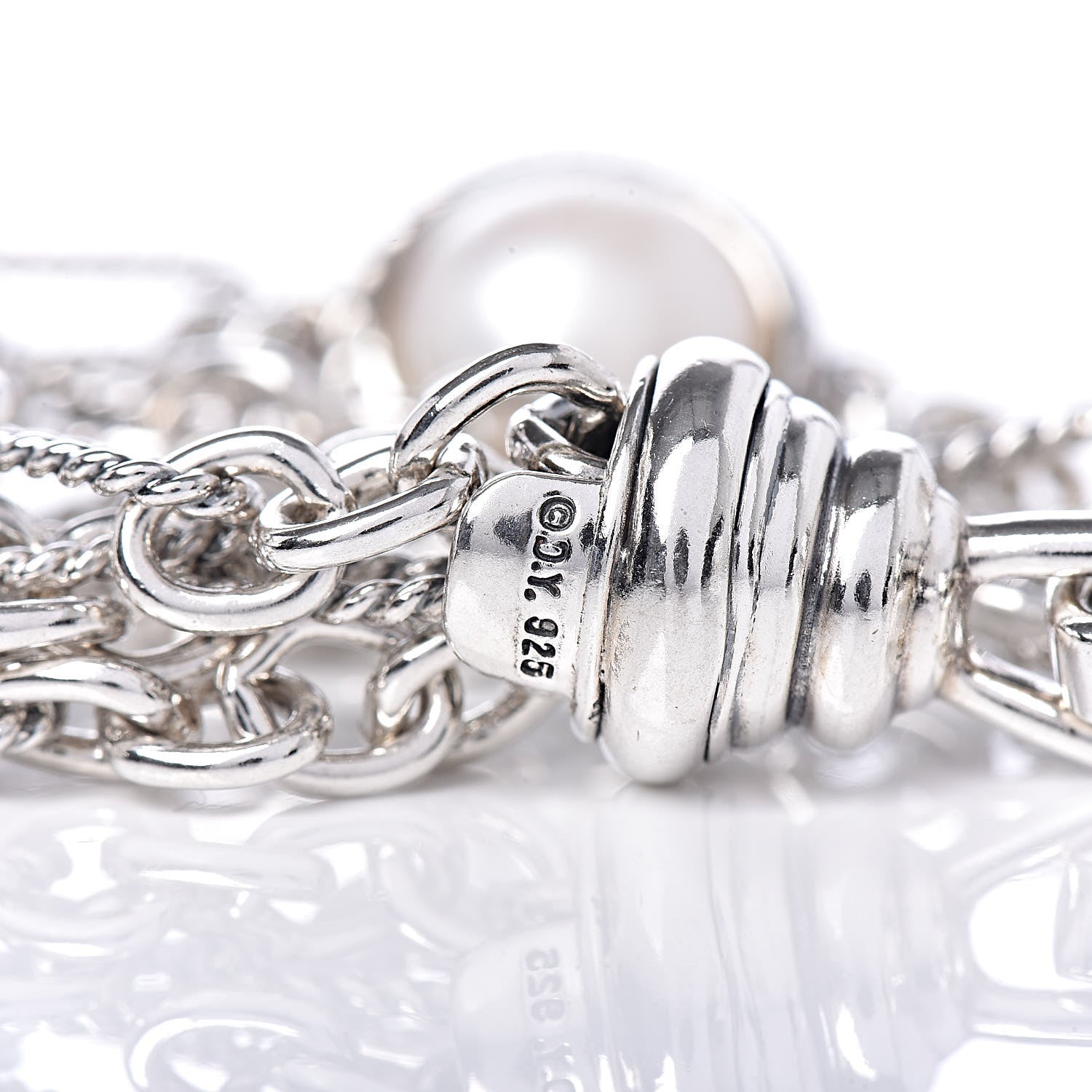 David Yurman Sterling Silver 18K Yellow Gold Pearl Four Row Figaro Bracelet 4 of 5