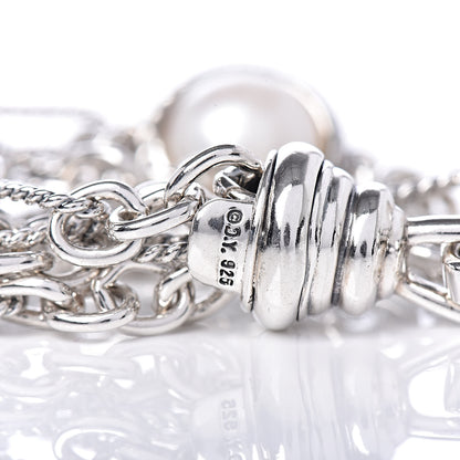 David Yurman Sterling Silver 18K Yellow Gold Pearl Four Row Figaro Bracelet 4 of 5