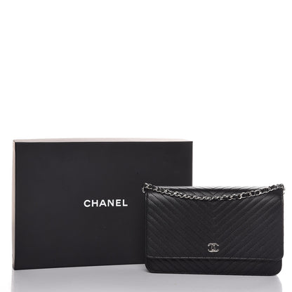 Chanel Caviar Chevron Quilted Wallet On Chain WOC Black 9 of 9