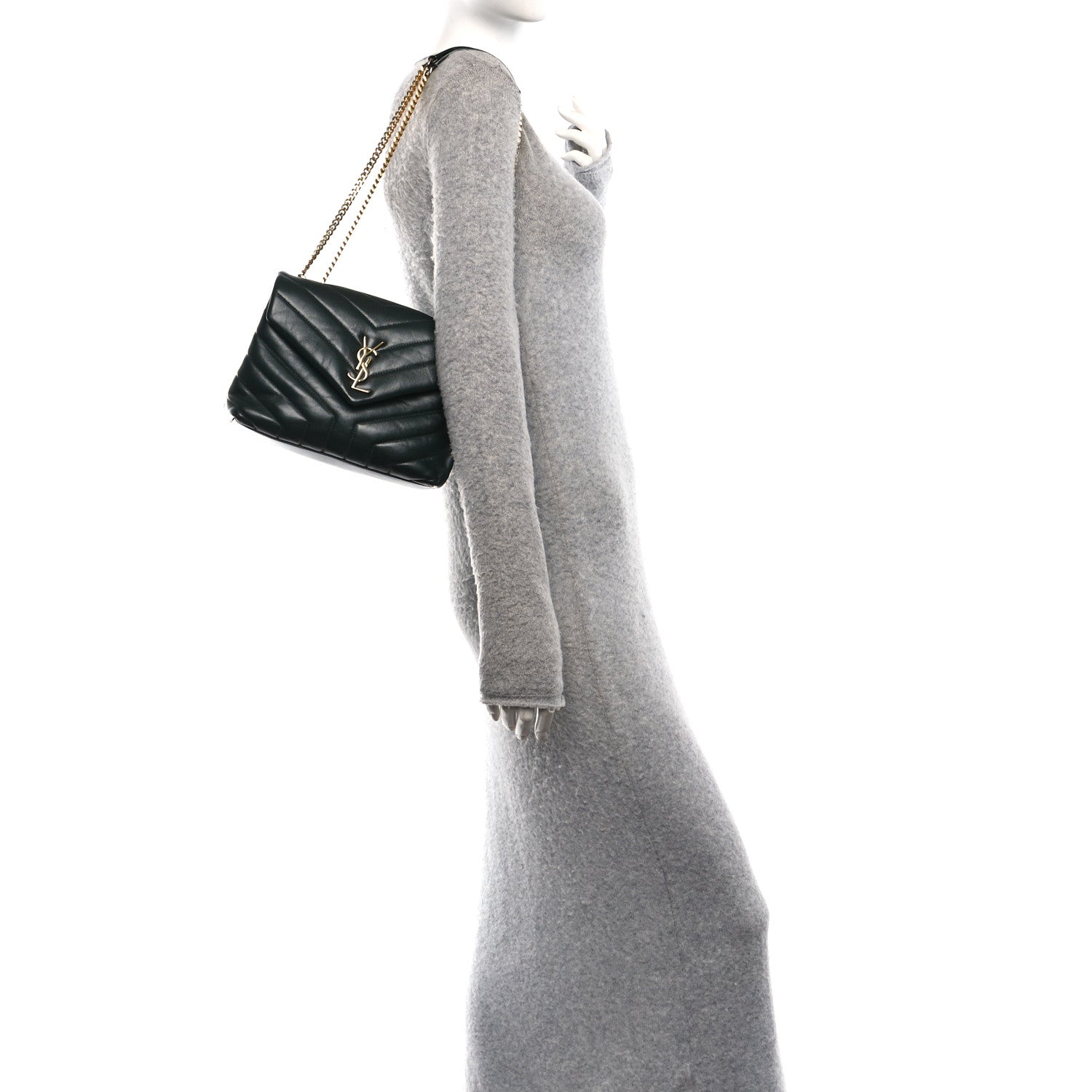 Saint Laurent Calfskin Y Quilted Monogram Small Loulou Chain Satchel Olive 2 of 12