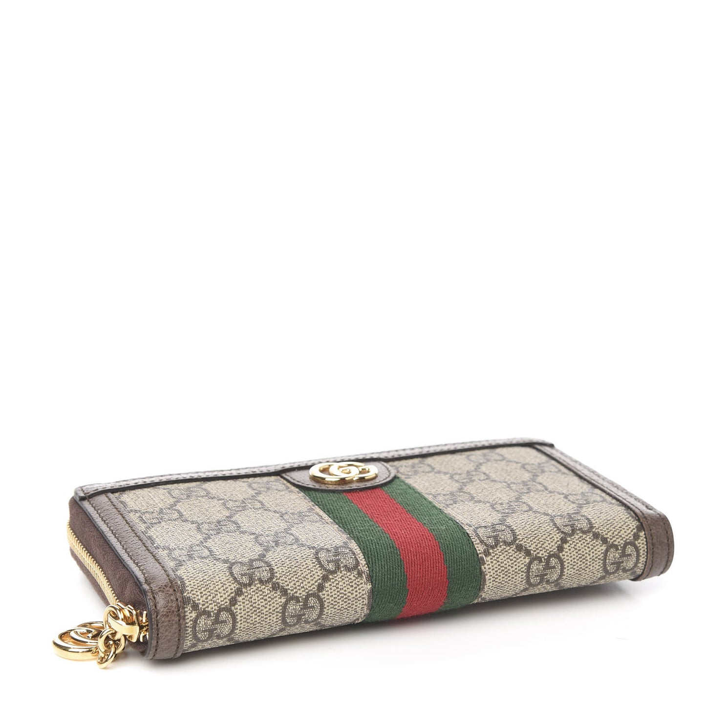 GG Supreme Monogram Web Ophidia Zip Around Wallet Brown