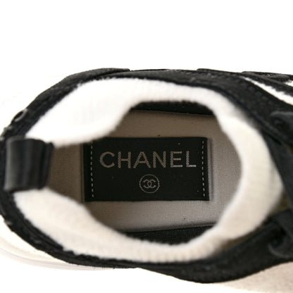 Chanel Fabric Suede Calfskin CC Sneakers 38.5 White Black 6 of 7