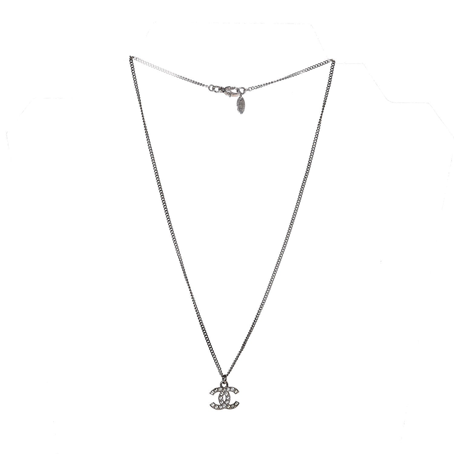 Chanel Crystal Timeless CC Necklace Silver 3 of 6