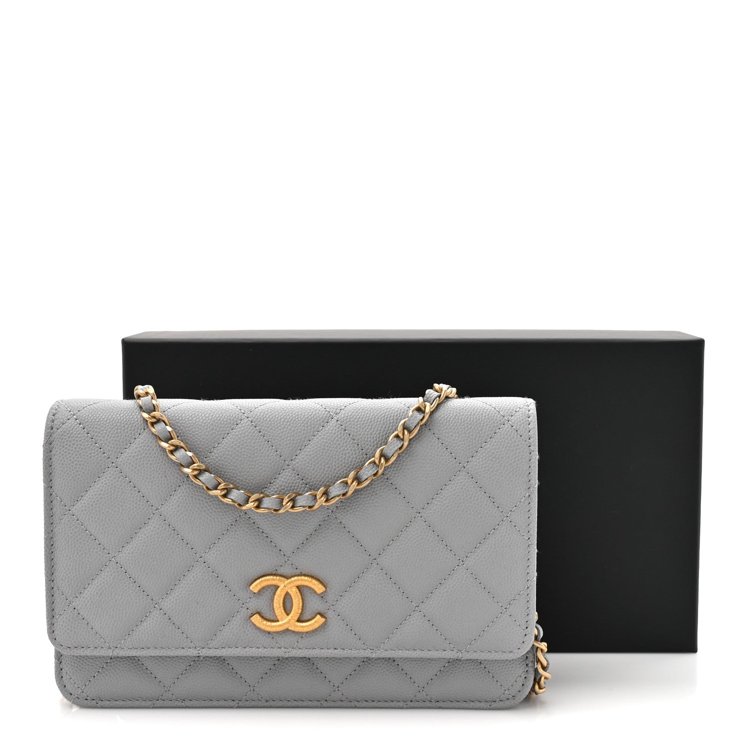 Chanel Caviar Quilted Textured CC Wallet On Chain WOC Grey 12 of 12