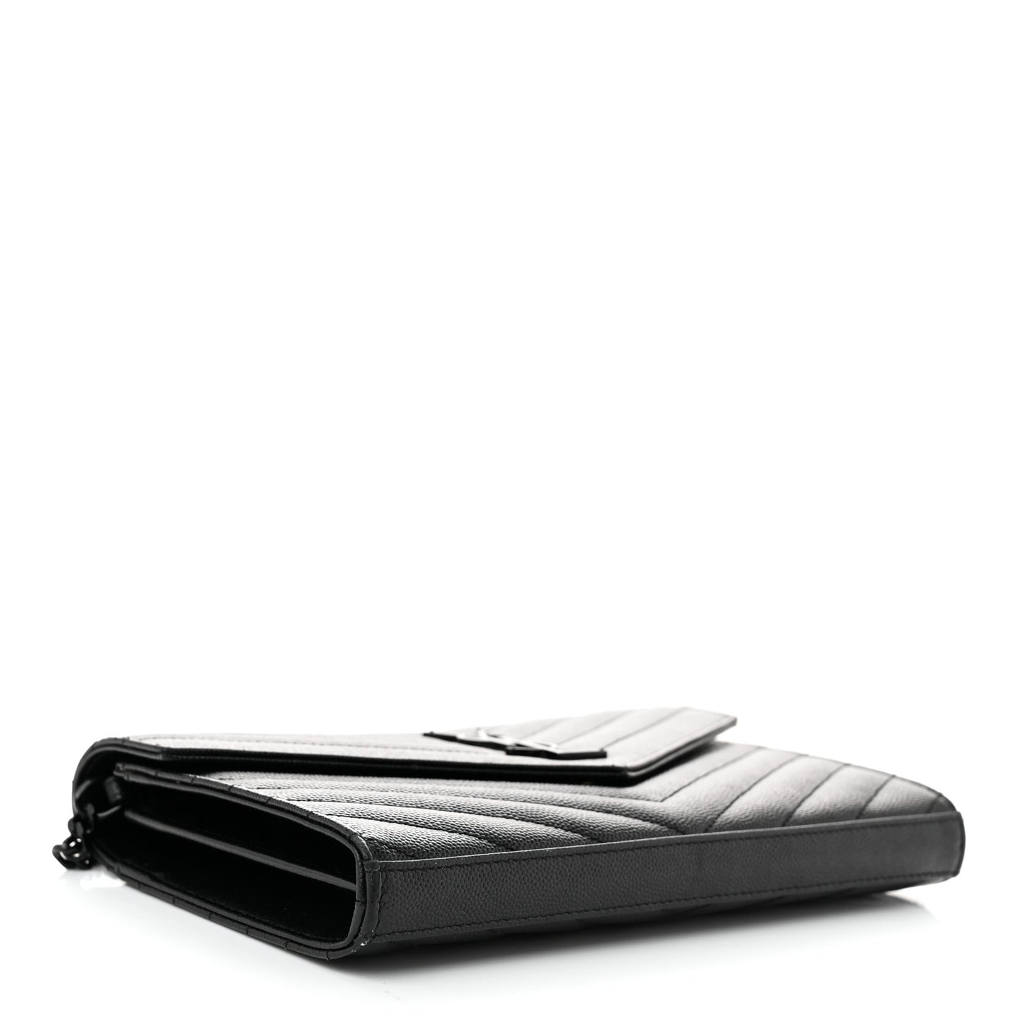 Grain De Poudre Matelasse Chevron Monogram Monochrome Chain Wallet Black