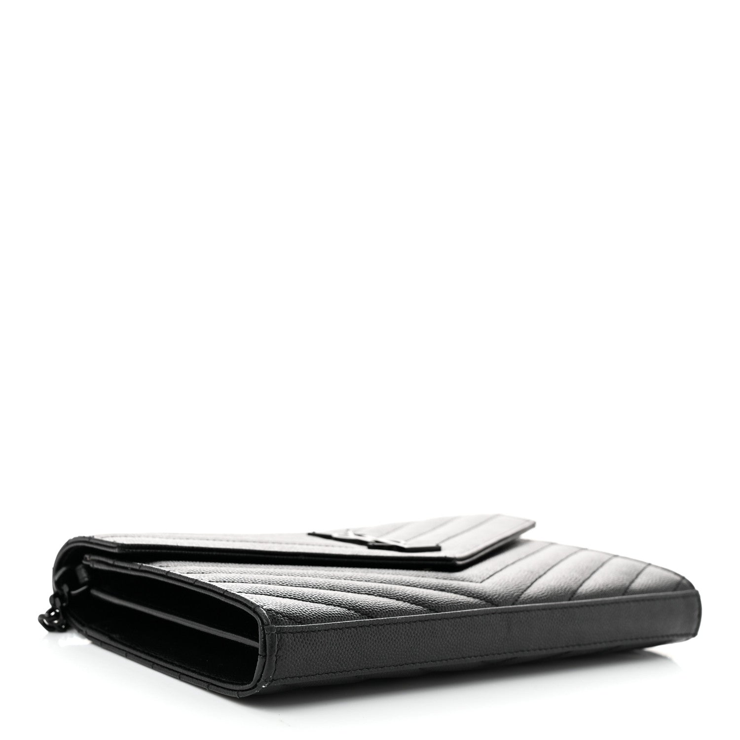 Saint Laurent Grain De Poudre Matelasse Chevron Monogram Monochrome Chain Wallet Black 4 of 10