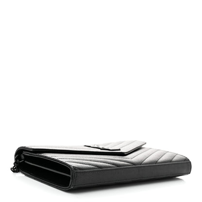 Saint Laurent Grain De Poudre Matelasse Chevron Monogram Monochrome Chain Wallet Black 4 of 10