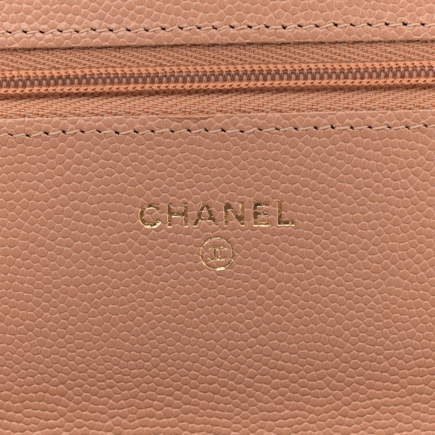 Caviar Quilted Crystal CC Wallet On Chain WOC Beige