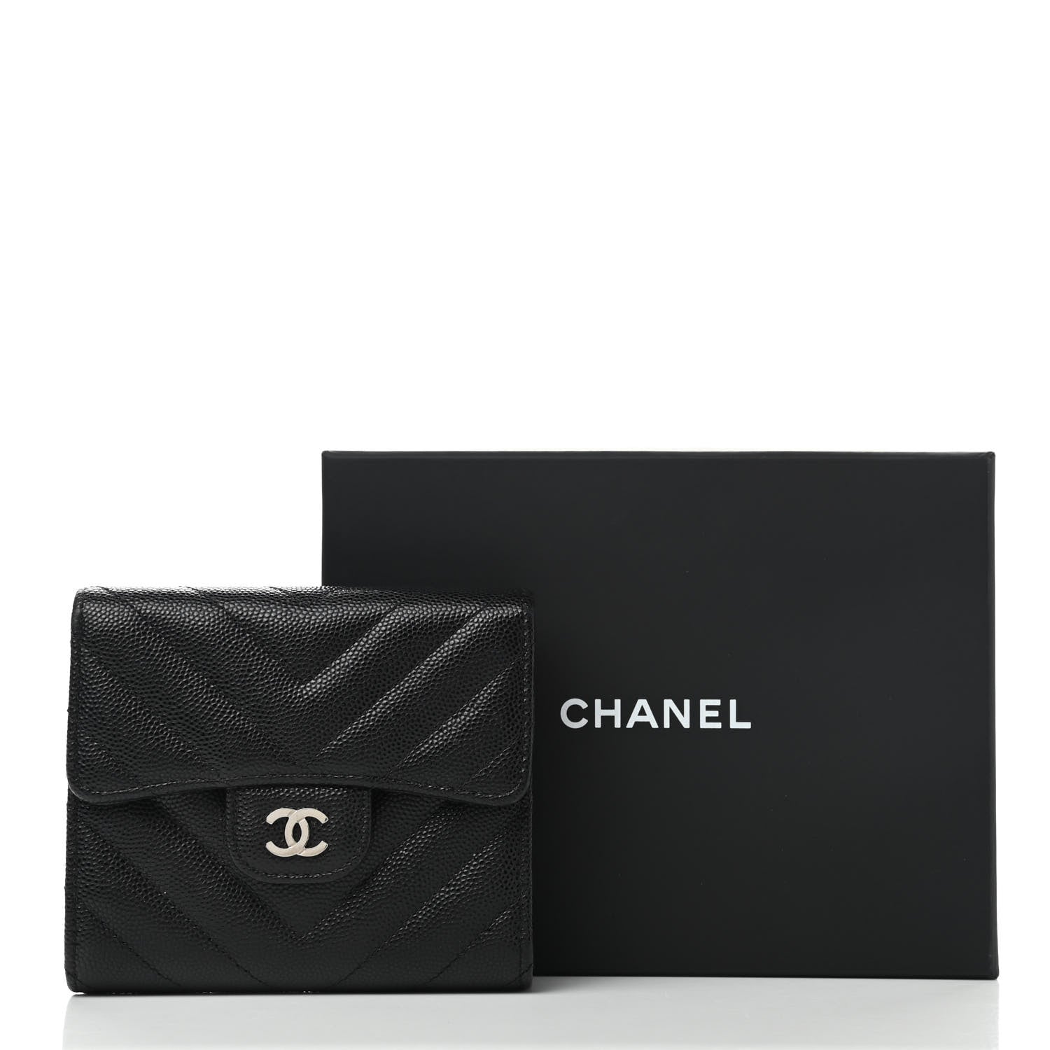 Chanel Caviar Chevron Quilted Compact Flap Wallet Black 9 of 9