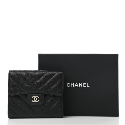 Chanel Caviar Chevron Quilted Compact Flap Wallet Black 9 of 9