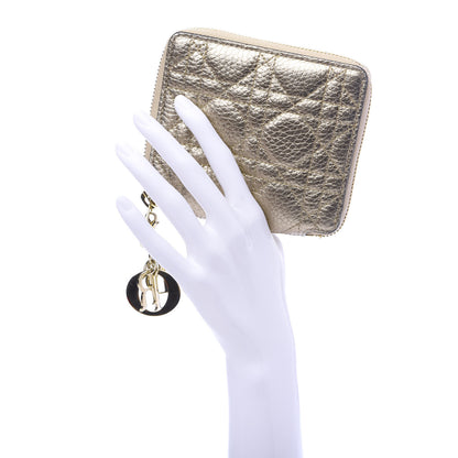 Christian Dior Metallic Calfskin Cannage Lady Dior Medium Wallet Gold 2 of 8