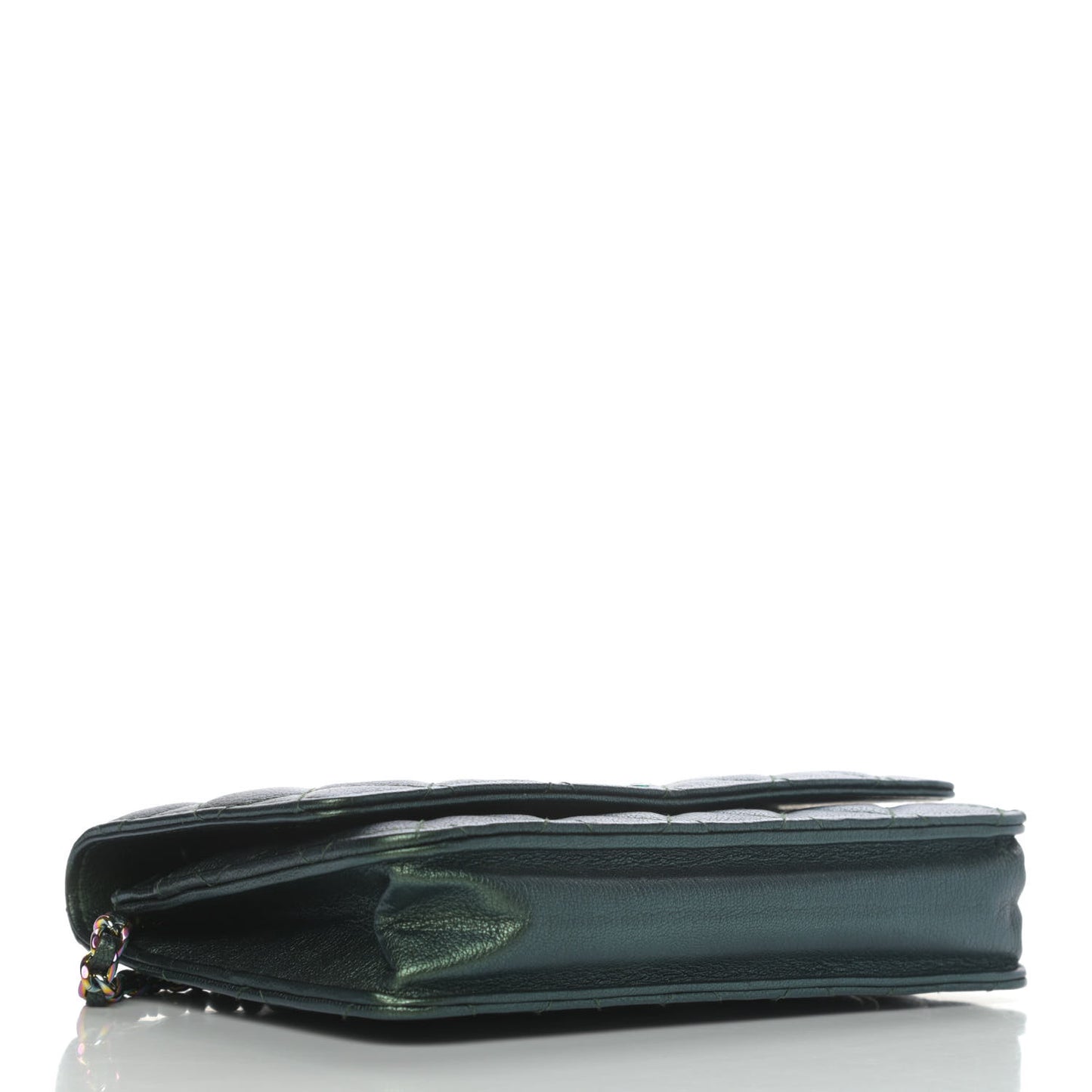 Iridescent Goatskin Quilted Wallet On Chain WOC Green