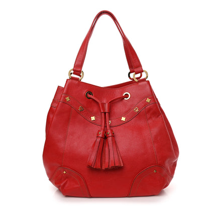 MCM Grained Calfskin Studded Drawstring Bucket Bag Red 1 of 11