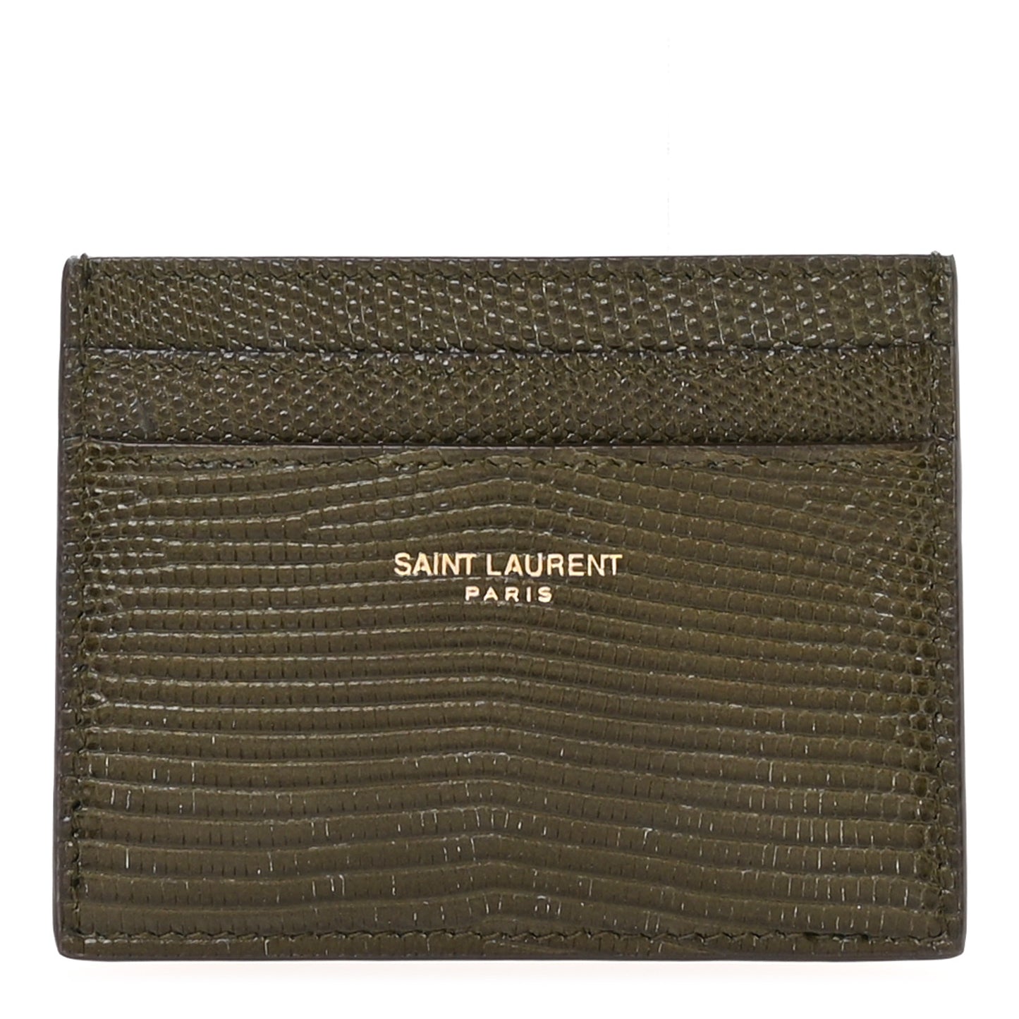 Calfskin Lizard Embossed Card Case Dark Seaweed