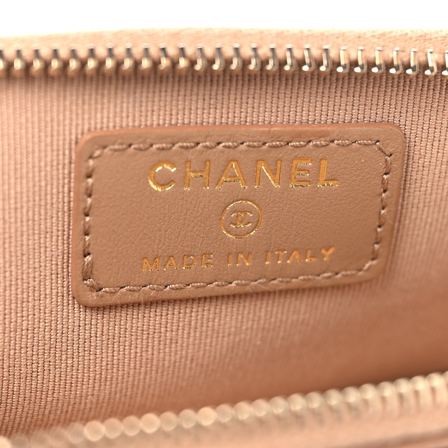 Caviar Quilted Zip Card Holder Wallet Beige