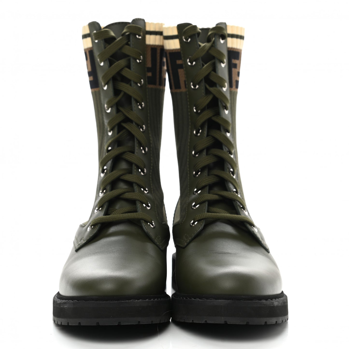 Vitello Stretch Fabric FF Rockoko Biker Boots 39 Military Oliva Tobacco Black