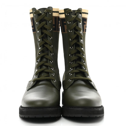 Fendi Vitello Stretch Fabric FF Rockoko Biker Boots 39 Military Oliva Tobacco Black 2 of 8