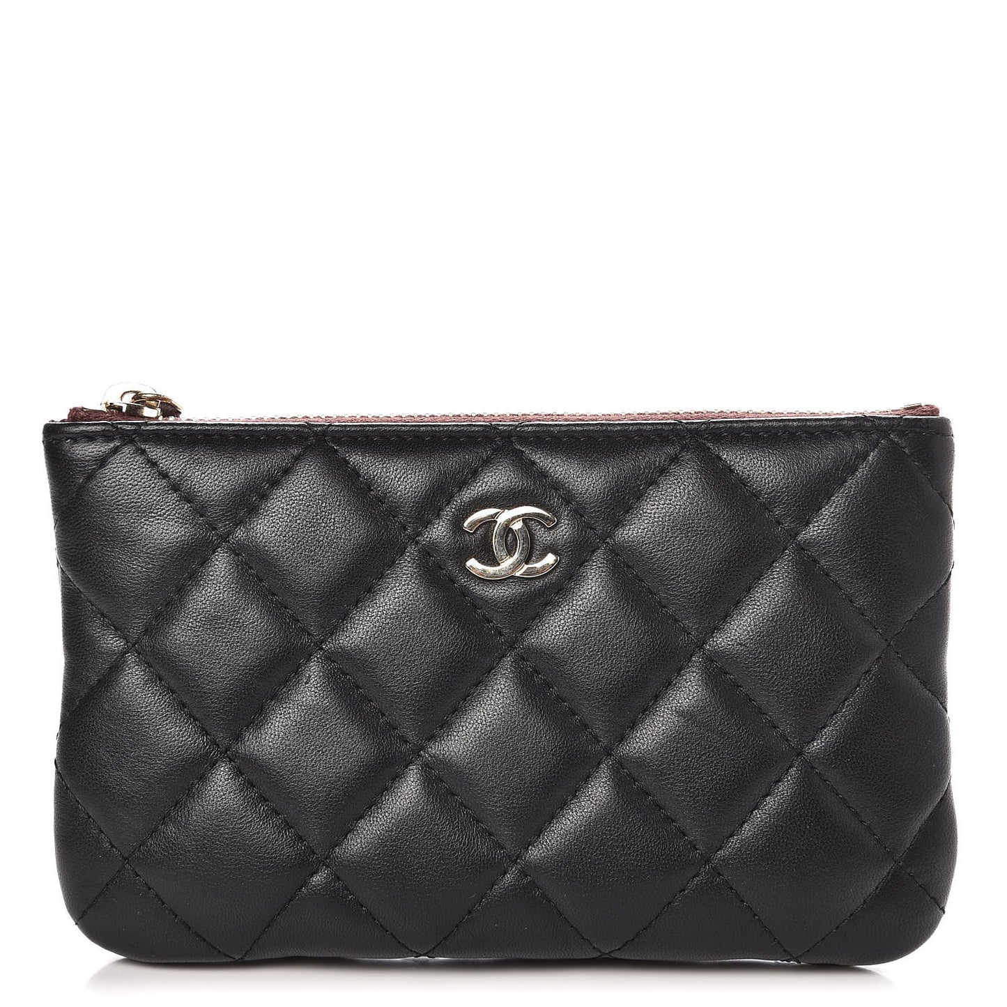 Lambskin Quilted Small Cosmetic Case Black