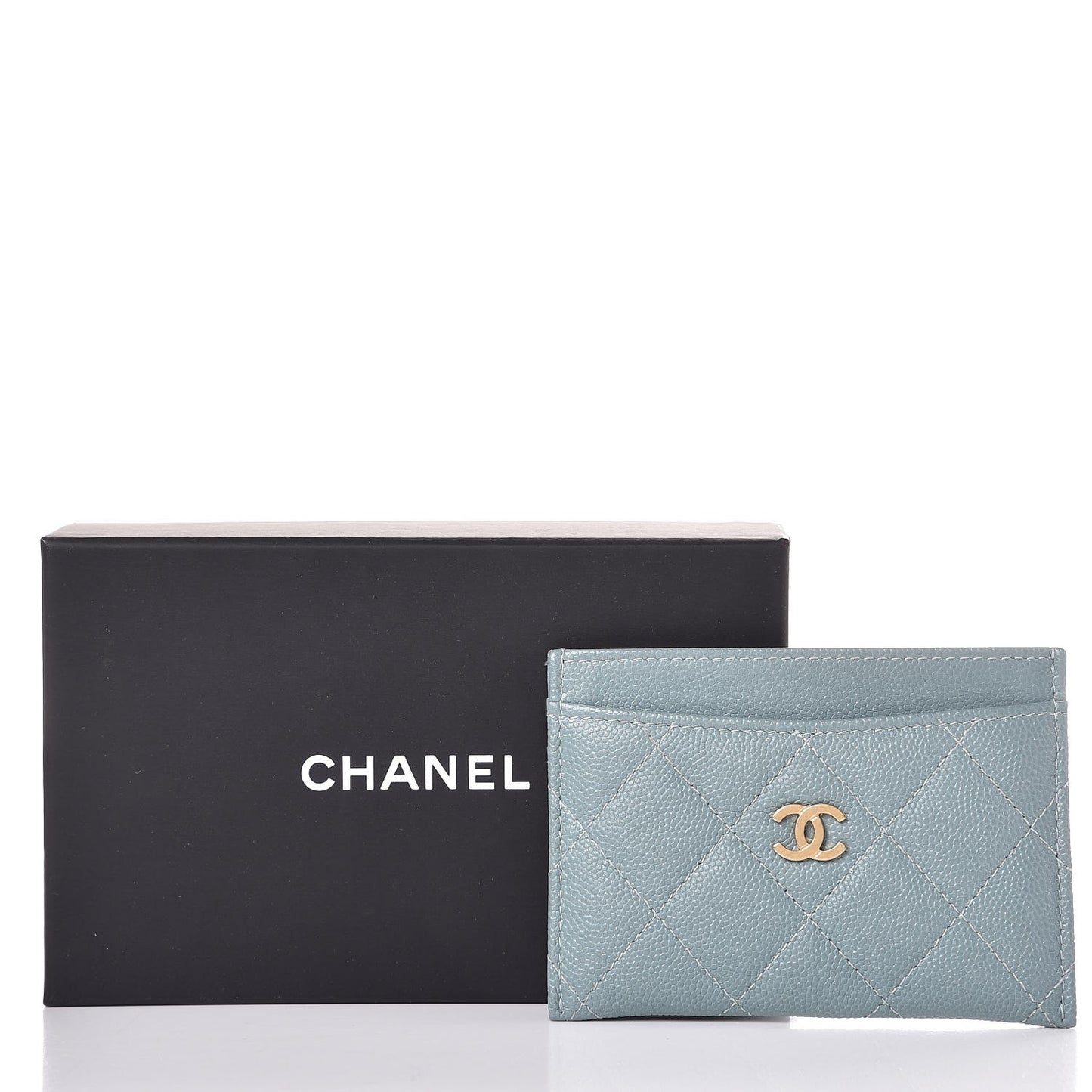 Iridescent Caviar Quilted Card Holder Light Blue