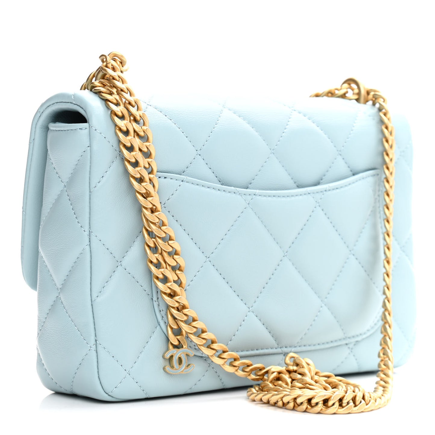 Lambskin Enamel Quilted Pending CC Small Flap Light Blue
