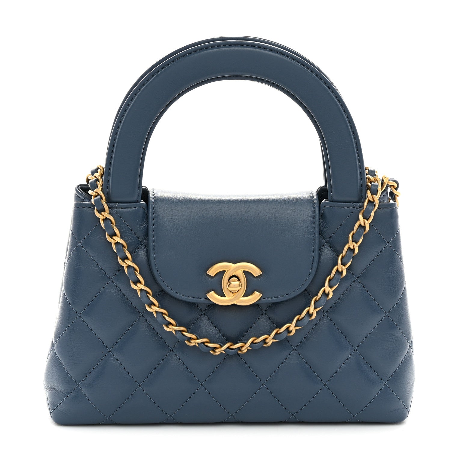 Chanel Shiny Aged Calfskin Quilted Nano Kelly Shopper Dark Blue 1 of 10