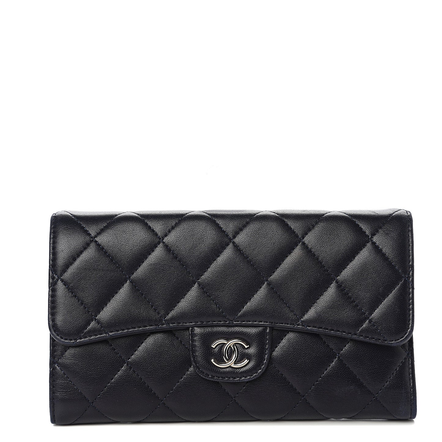 Lambskin Quilted Large Flap Wallet Black
