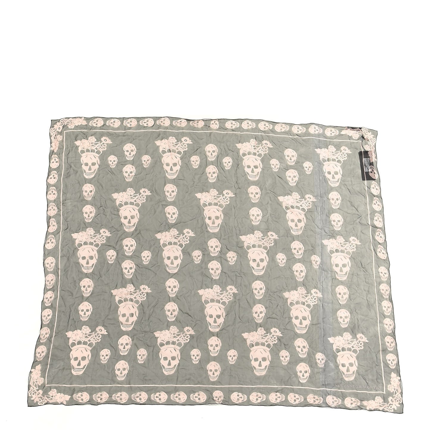 Silk Chiffon Geisha Skull Scarf Black