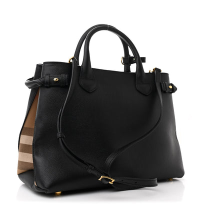 Burberry Derby Calfskin House Check Medium Banner Tote Black 3 of 11
