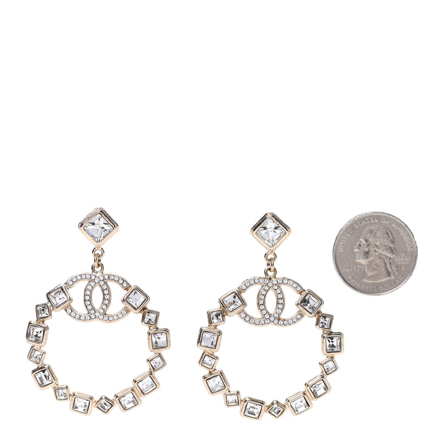 Crystal CC Drop Hoop Earrings Gold