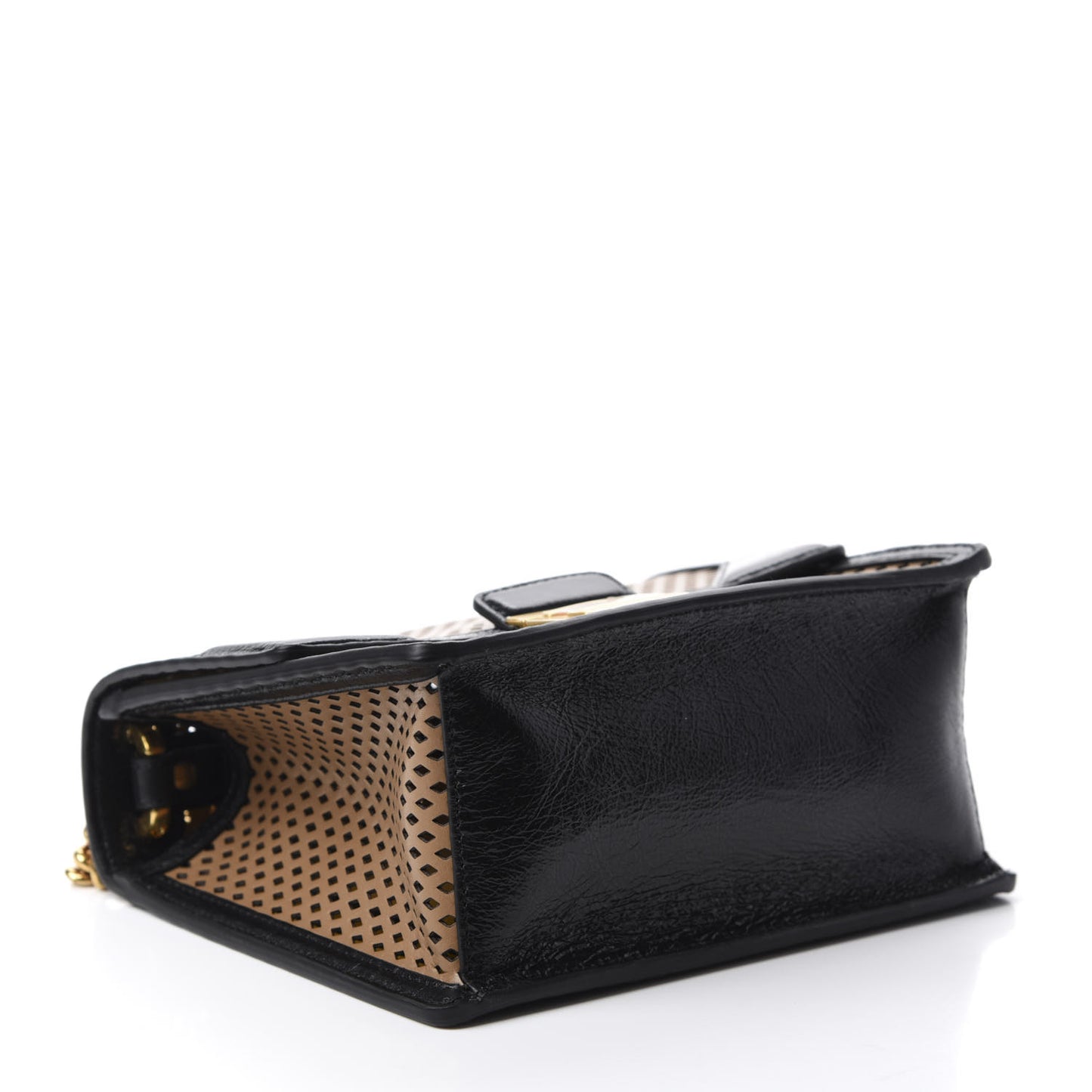 Vitello Liberty Glossy Lambskin Perforated Small Kan U Shoulder Bag Sand Mimosa Black
