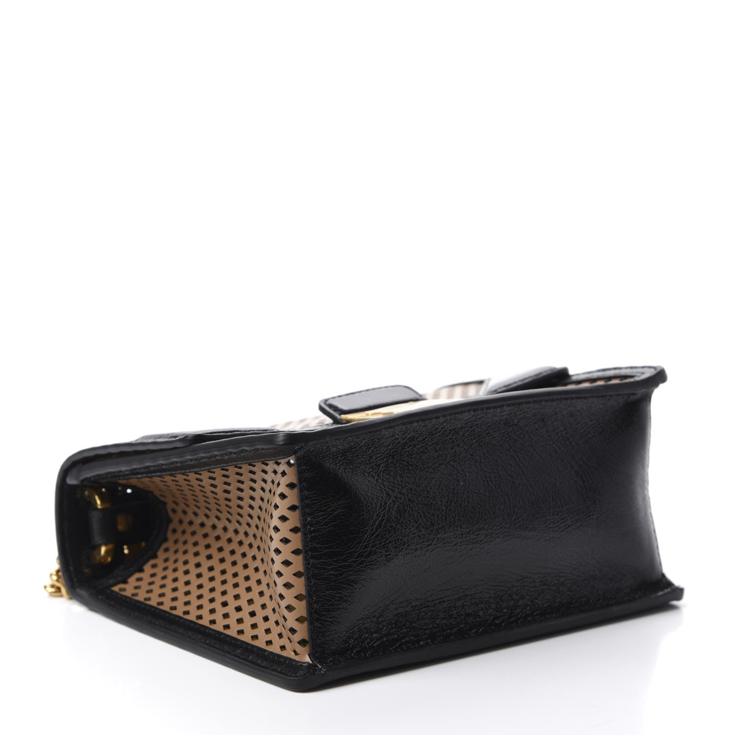 Fendi Vitello Liberty Glossy Lambskin Perforated Small Kan U Shoulder Bag Sand Mimosa Black 4 of 9