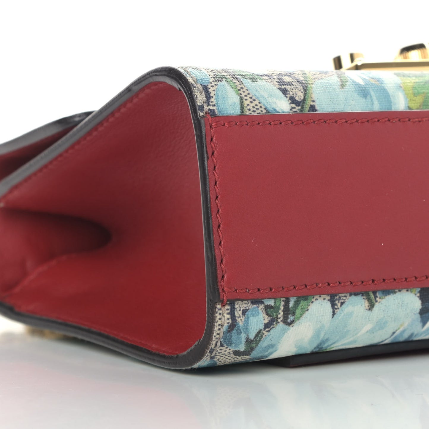 GG Supreme Monogram Blooms Small Padlock Shoulder Bag Beige Blue Navy Hibiscus Red