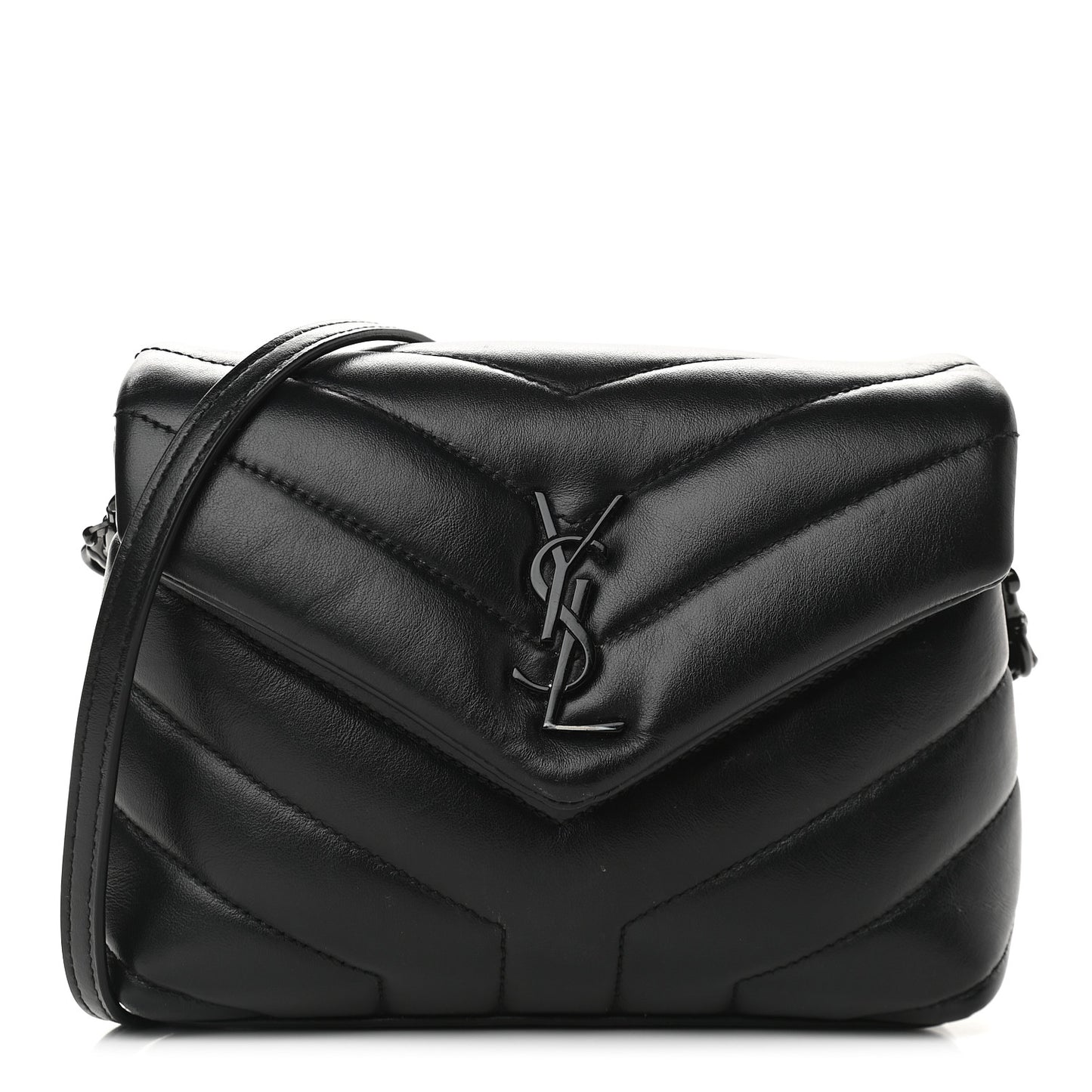 Calfskin Y Quilted Monogram Toy Loulou Crossbody Bag Black