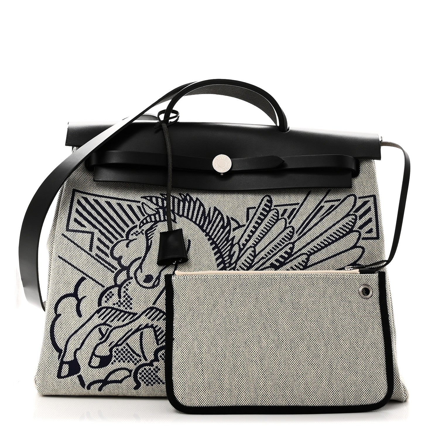 Hermes Vache Hunter Toile H Pegase Pop Herbag Zip Retourne 39 MM Bleu Indigo Ecru Black 3 of 12