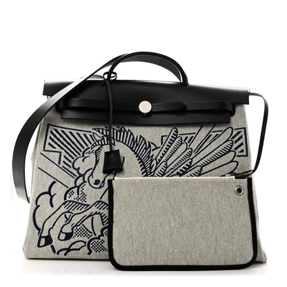 Hermes Vache Hunter Toile H Pegase Pop Herbag Zip Retourne 39 MM Bleu Indigo Ecru Black 3 of 12