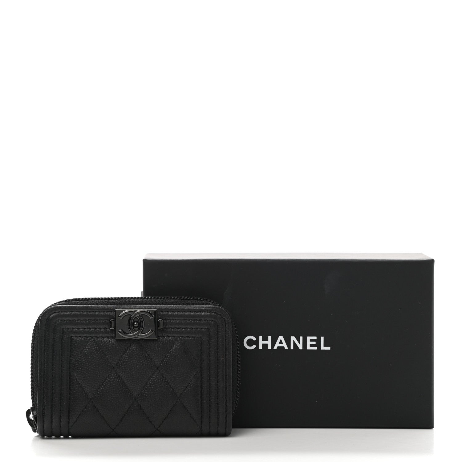 Chanel Caviar Quilted Boy Zip Around Coin Purse Wallet So Black 8 of 8
