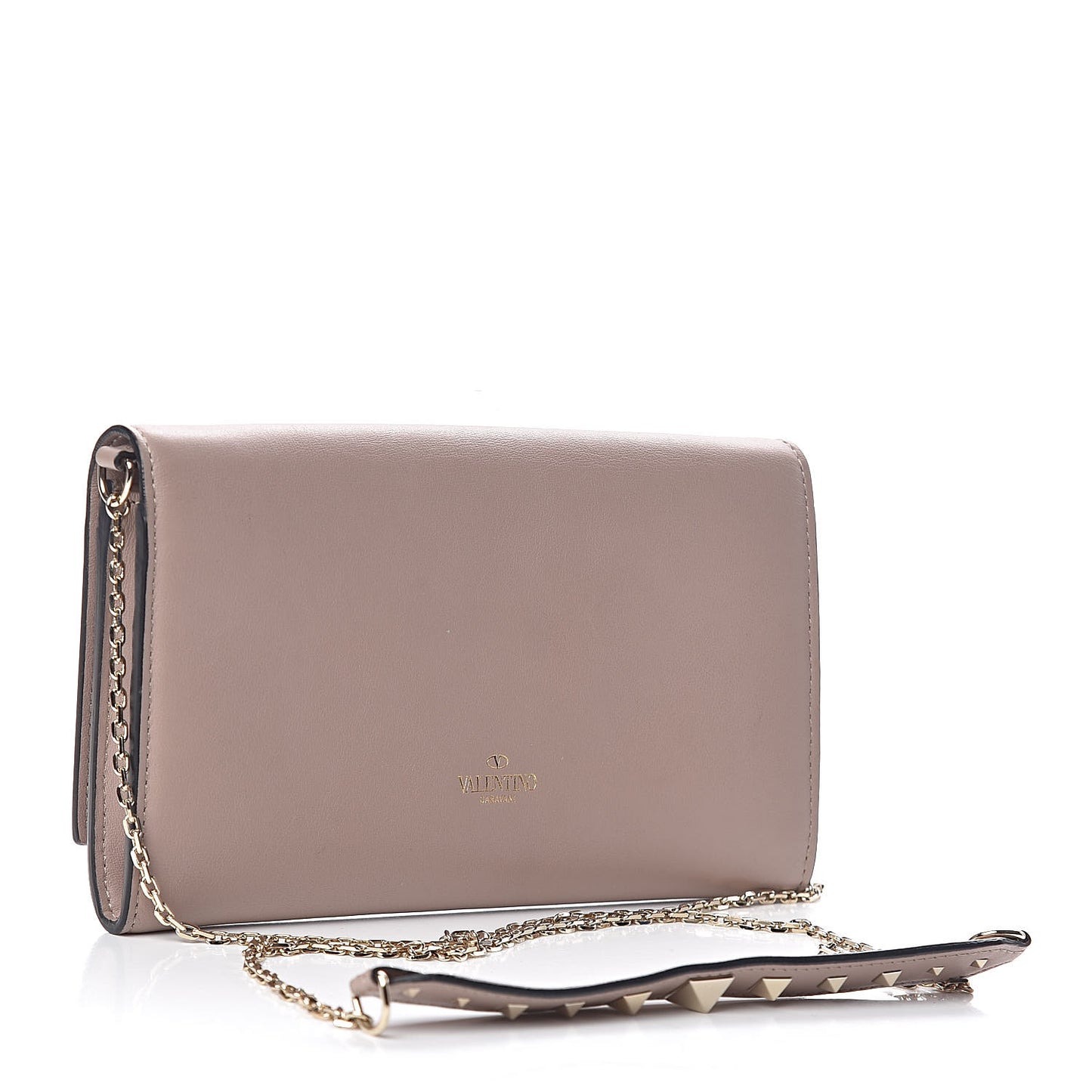 Vitello Rockstud Crossbody Wallet on Chain Poudre