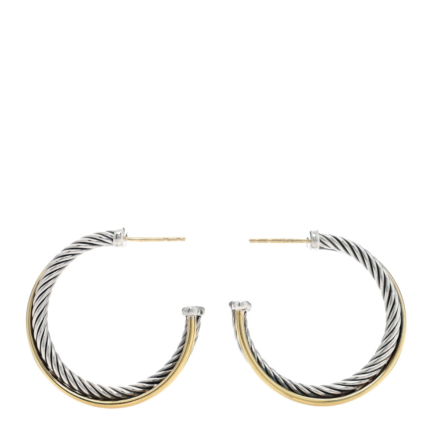 David Yurman Sterling Silver 18K Yellow Gold 26mm Crossover Cable Hoop Earrings 3 of 4