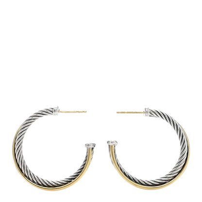 David Yurman Sterling Silver 18K Yellow Gold 26mm Crossover Cable Hoop Earrings 3 of 4