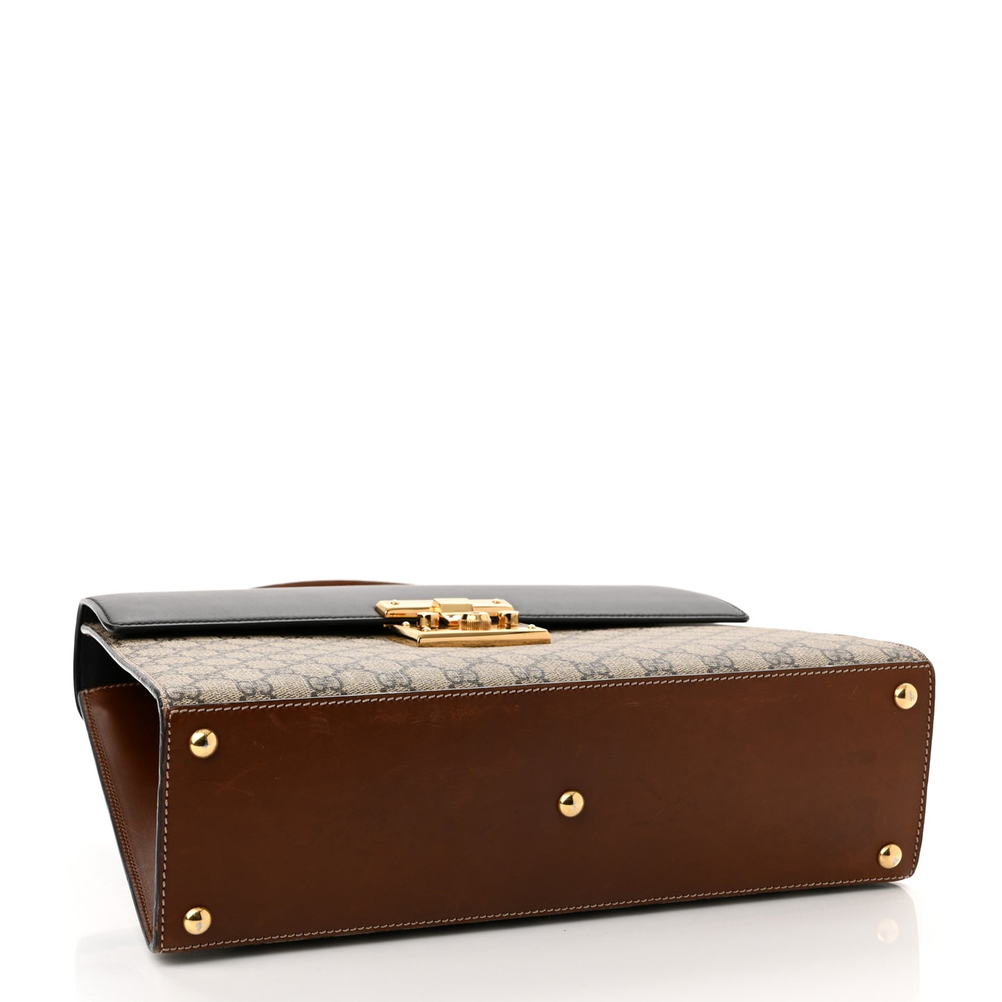 GG Supreme Monogram Calfskin Medium Padlock Top Handle Bag Beige Black Cuir