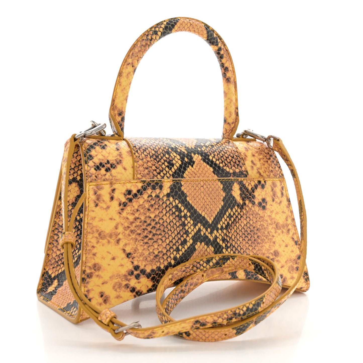 Shiny Calfskin Python Effect Small Hourglass Top Handle Bag Orange Black