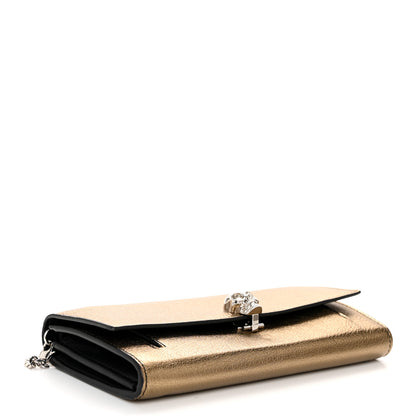 Alexander McQueen Metallic Pebbled Calfskin Skull Wallet on Chain Gold 4 of 10
